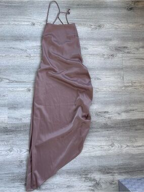 Fiestar Asymmetric Backless Dress Women M Beige Halter Bodycon Sexy City Wedding